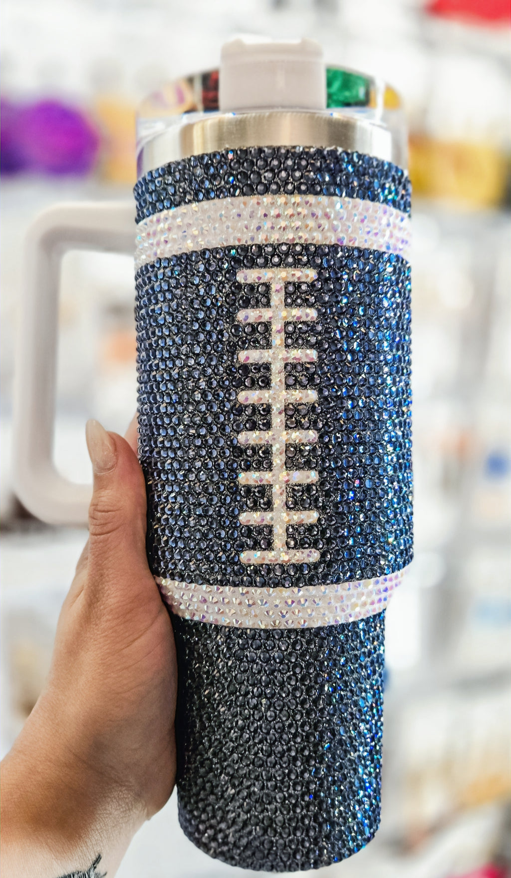 Navy Football Rhinestone 40oz Tumbler image 0