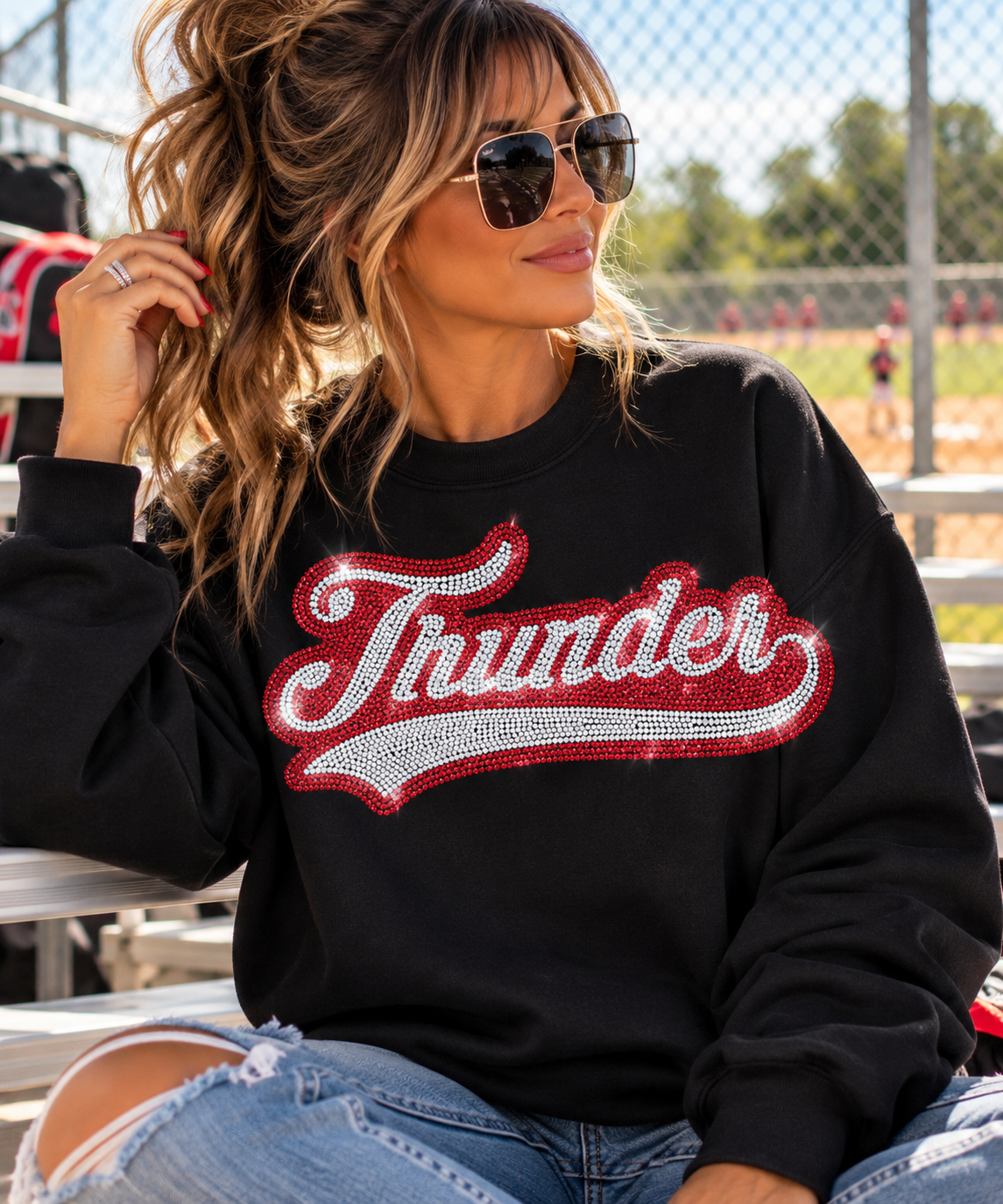 Thunder Varsity Script Spangle Top