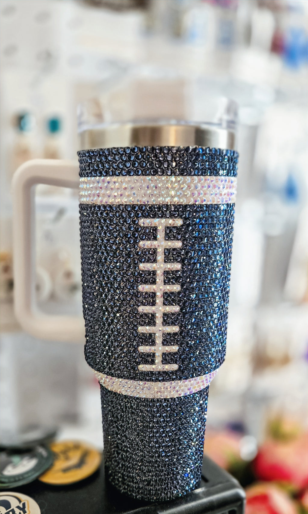 Navy Football Rhinestone 40oz Tumbler image 3